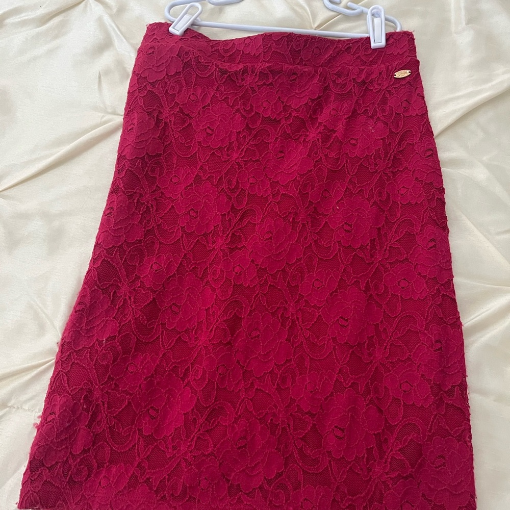 Guess Red Floral Lace Pencil Skirt